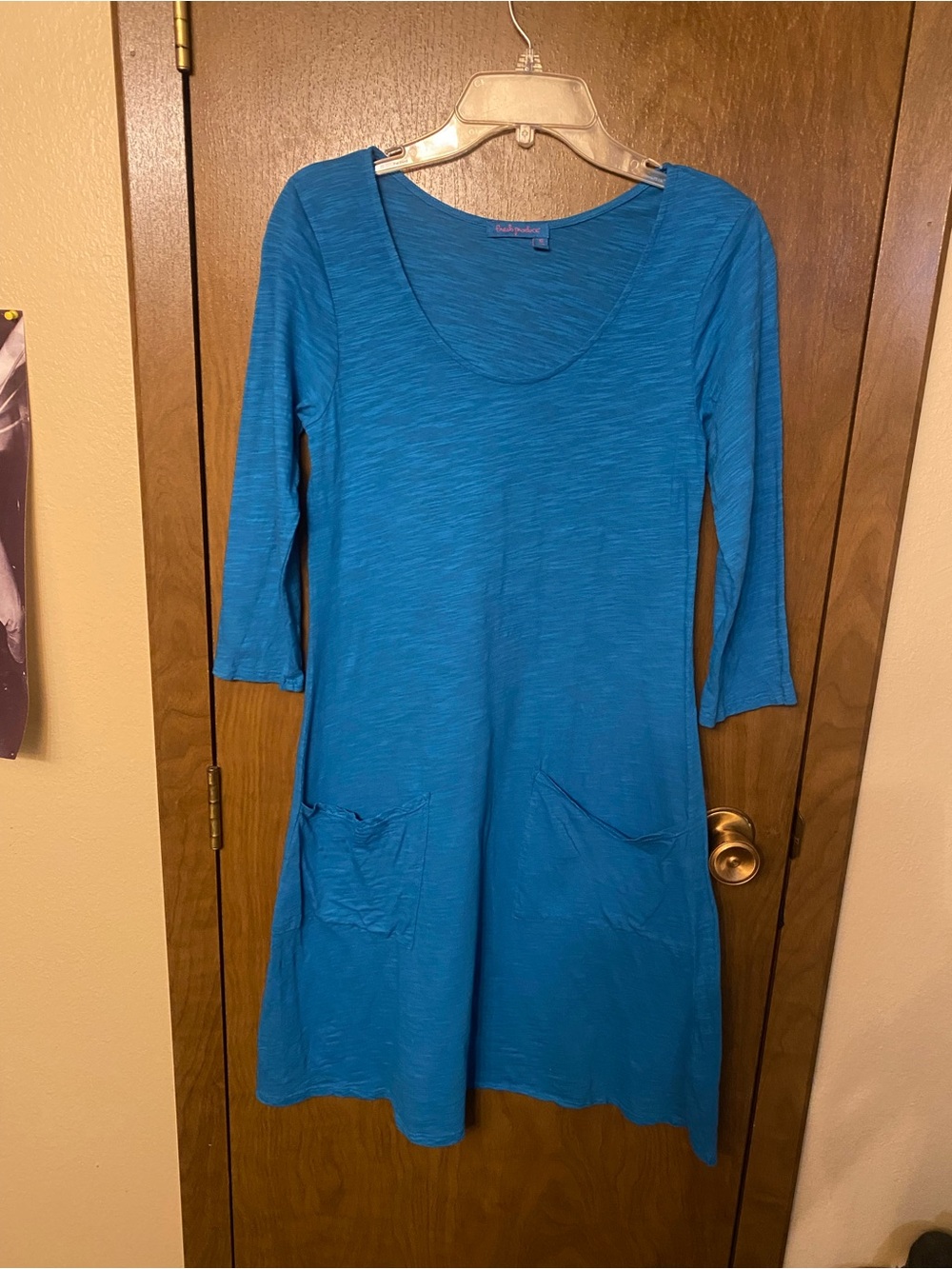 fresh produce Teal Blue Long Sleeve Scoop Neck Pocket Dress